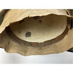 Post-1902 Welsh Regiment Officer's Home Service Blue Cloth Helmet with gilt metal King's crown helmet plate to the front, a removable spike to the top on a shaped cruciform base with rosette fittings, rosette side bosses, brass trim to the front peak, and leather and velvet backed chin scales, with sweat band, the interior with the remains of a makers label at the address 1,3 & 5 Lexington Street, Golden ? London W (presumably Hobson & Sons)