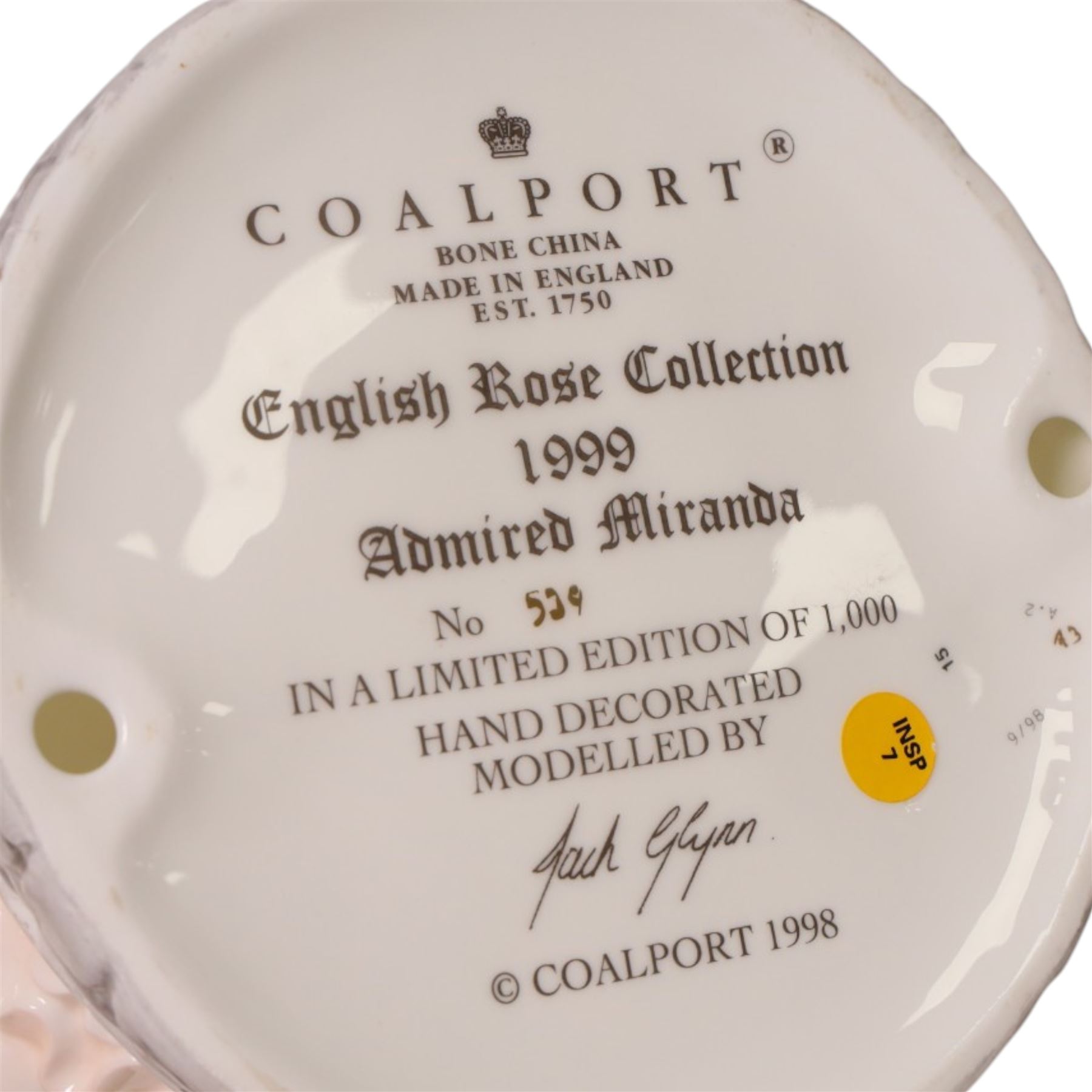 Two Coalport figures from the English Rose Collection, 1999 Admired Miranda 539/1000 and 1997 Lady Sylvia 929/1000, both with certificate