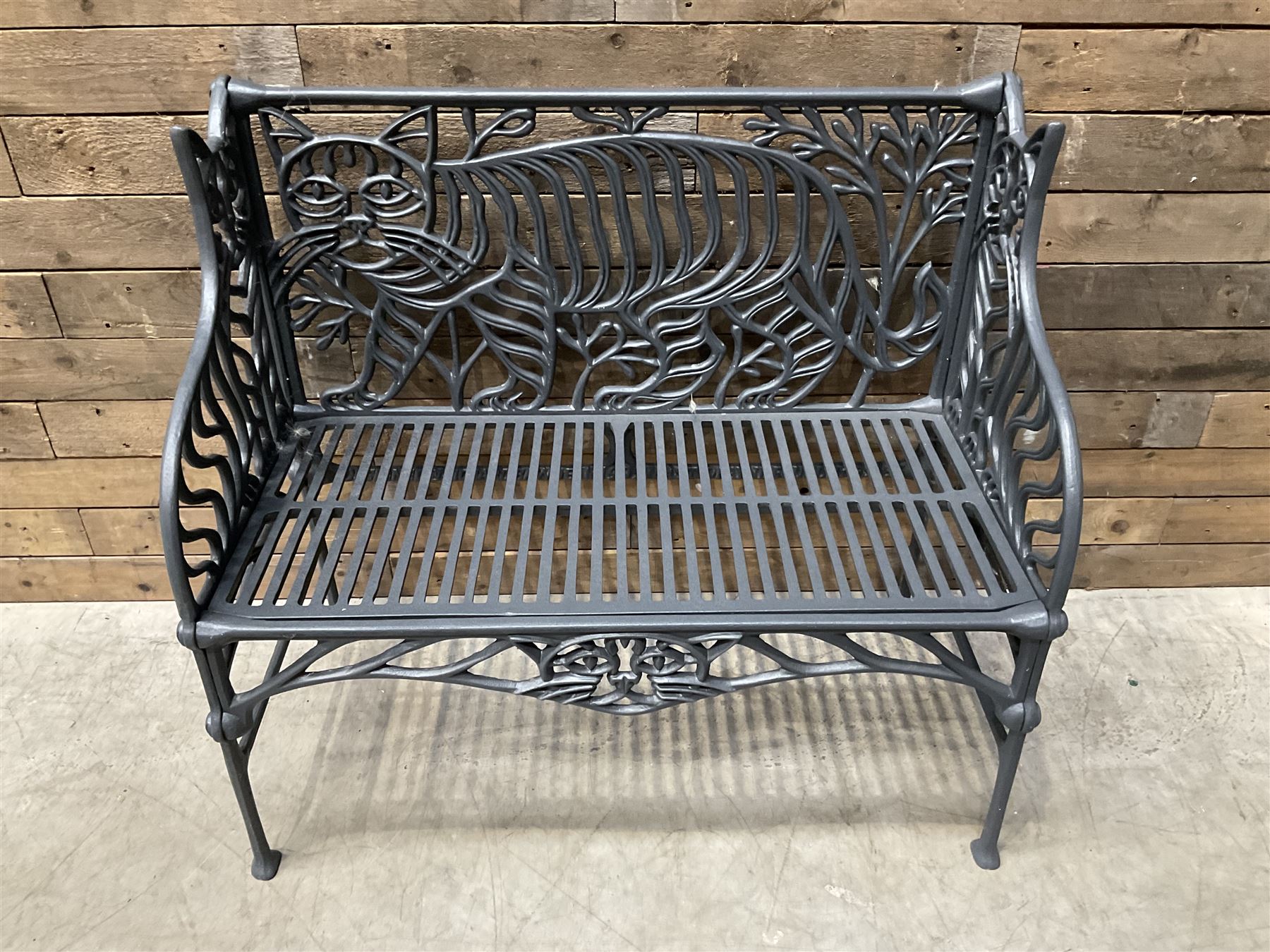 Richard Bawden (1936-2024); - Cat design painted cast iron garden bench