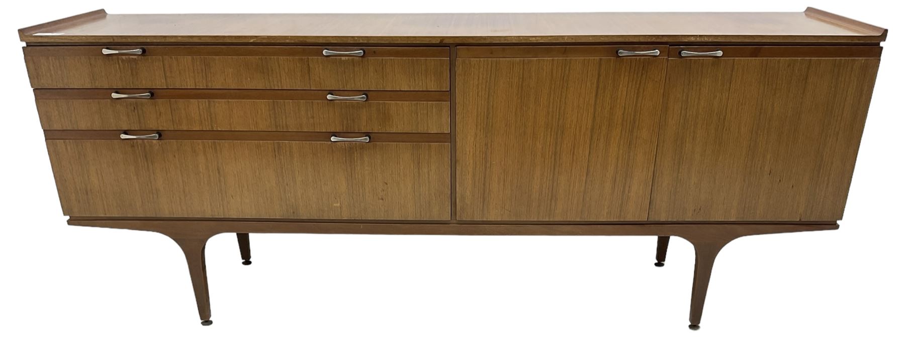 Meredew - mid-20th century teak sideboard, fitted with three drawers and two cupboards