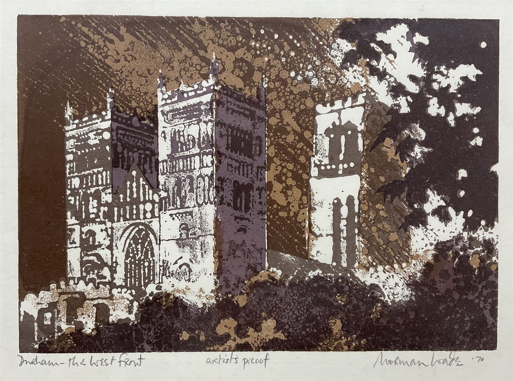Norman Wade (British 20th century): 'Durham - The West Front', artist's proof screenprint signed titled and dated '70 in pencil 20cm x 29cm with margins