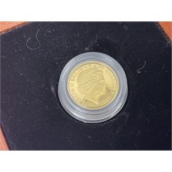 Single owner lifetime collection of mostly commemorative modern World coins with gold, silver and base metal examples, including two Queen Elizabeth II Bailiwick of Guernsey twenty-five pound gold coins 'The 1999 Royal Wedding' and '100th Anniversary of the End of the Victorian Era' 2001 each in 24 carat gold weighing 7.81 grams with certificates, silver coins commemorating the Millennium 2000 including Guyana sterling silver proof two-thousand dollars, Fiji sterling silver proof five dollars etc, silver coins from the Queen Elizabeth II Golden Jubilee Collection dated either 2002 or 2003 from Great Britain and the Commonwealth countries, United Kingdom commemorative crowns in card folders, The Royal Mint United Kingdom 1997 proof coin set in red folder without certificate etc