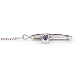 18ct white gold milgrain set sapphire and diamond cross pendant necklace, total sapphire weight approx 4.30 carat