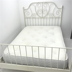  Victorian style cream metal 4'6 double bedstead with mattress, W148cm, H132cm, L207cm  