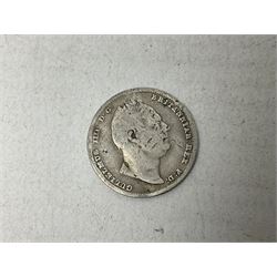 Approximately 120 grams of Great British pre 1920 silver coins, including George III 1819 half crown, William IIII 1834 shilling, Queen Victoria 1892 half crown, various silver threepence pieces etc