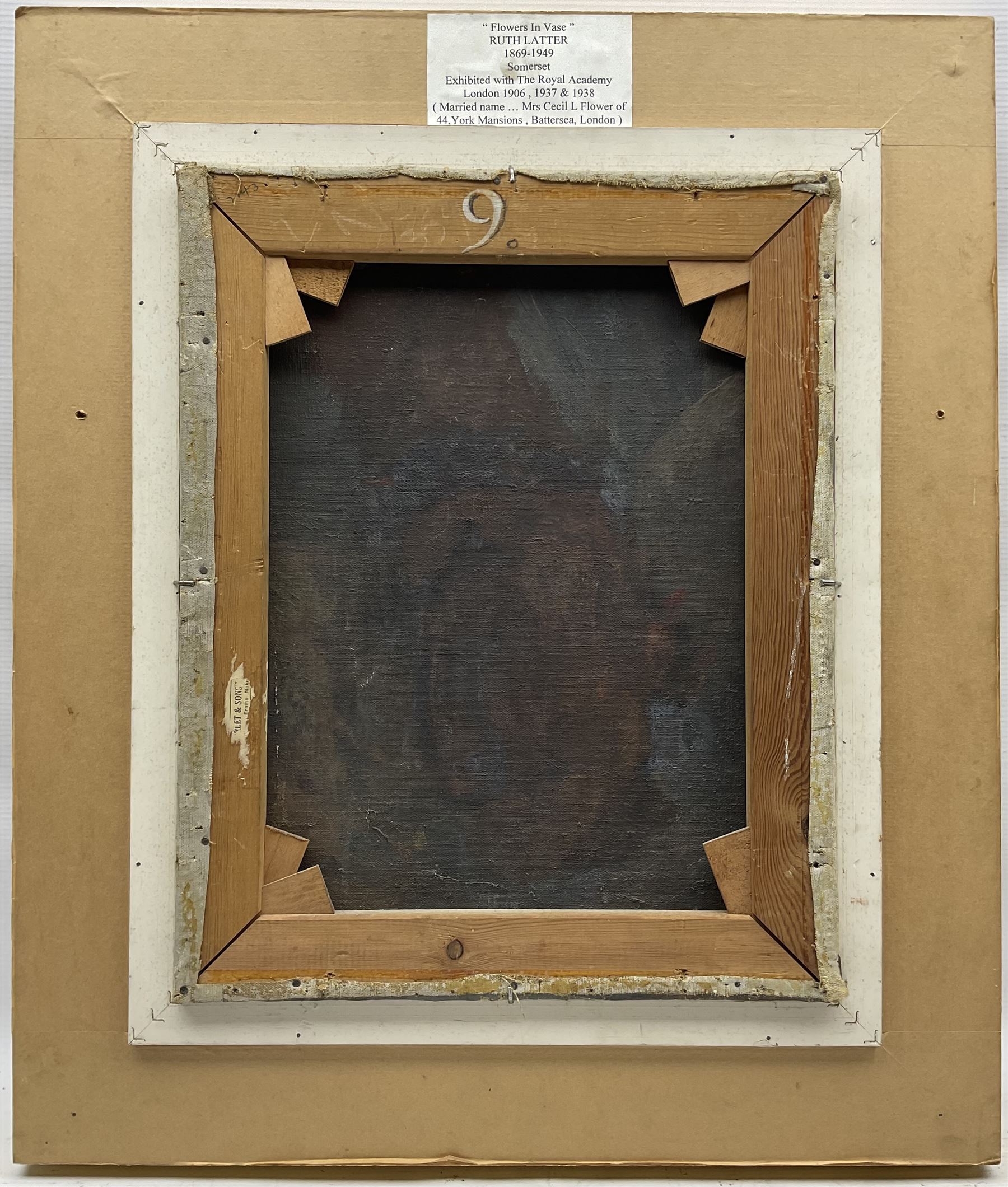 Ruth Latter (British 1869-1949): 'Flowers in a Vase', oil on canvas signed, titled on label verso 42cm x 33cm