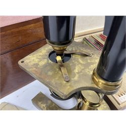 R & J Beck London microscope, model 7597, contained in fitted case, together with a boxed collection of glass microscope biological sample slides