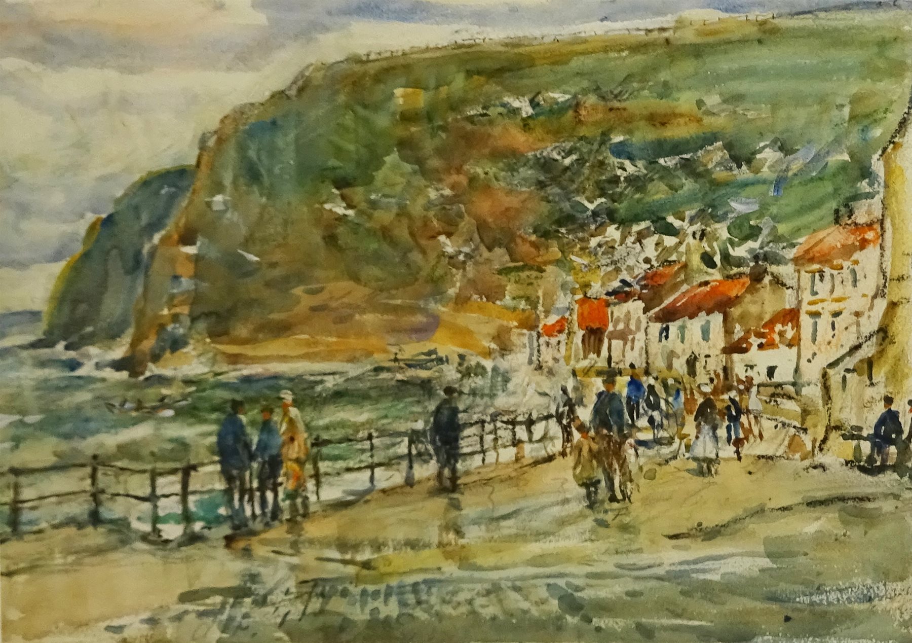 Rowland Henry Hill (Staithes Group 1873-1952): Busy Day Staithes, watercolour signed and dated 1943, 23cm x 32cm



