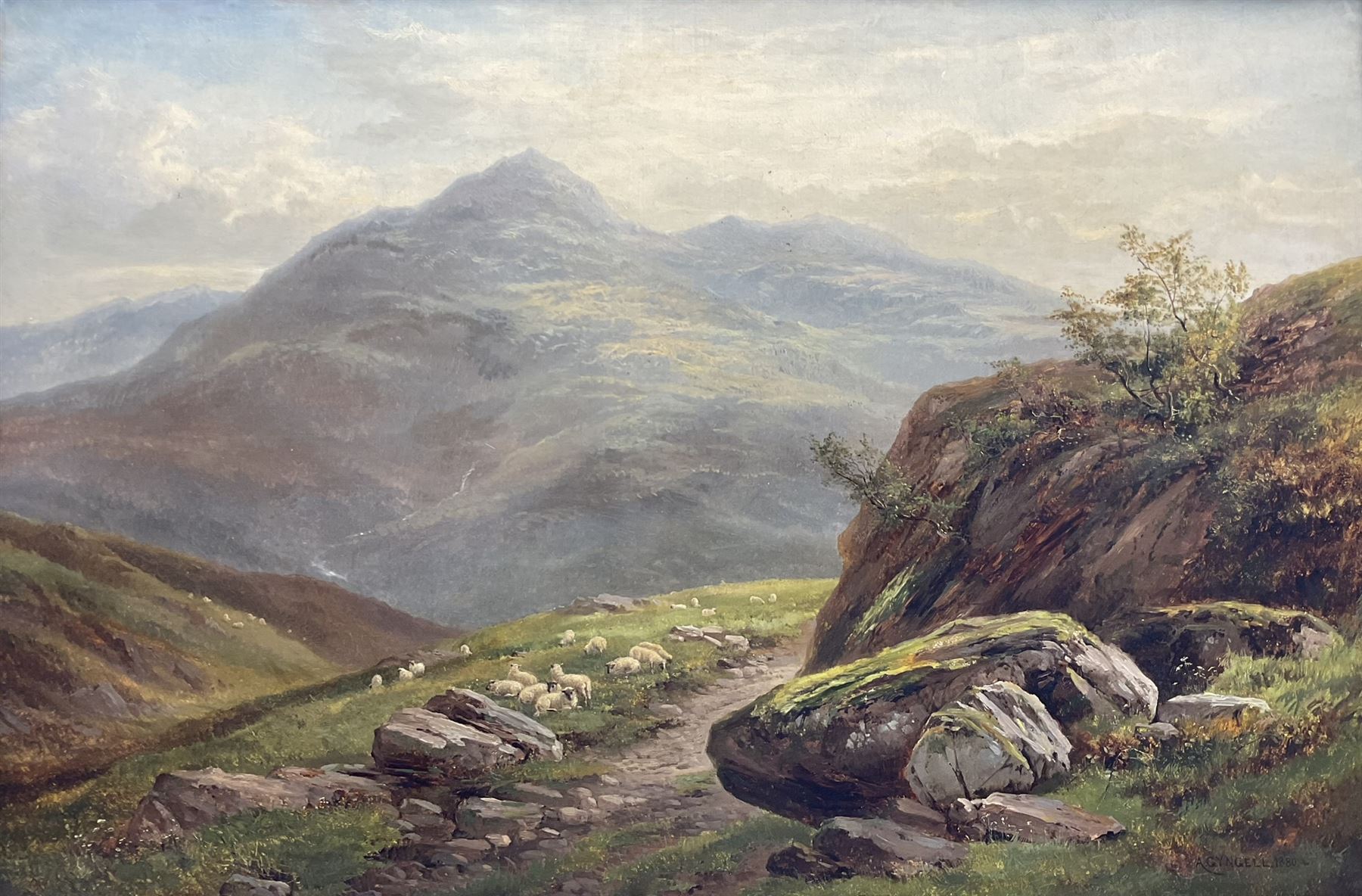 Albert Gyngell (British 1841-1894): North Wales Landscape, oil on canvas signed and dated 1880, titled verso with artist's Worcester address 50cm x 75cm