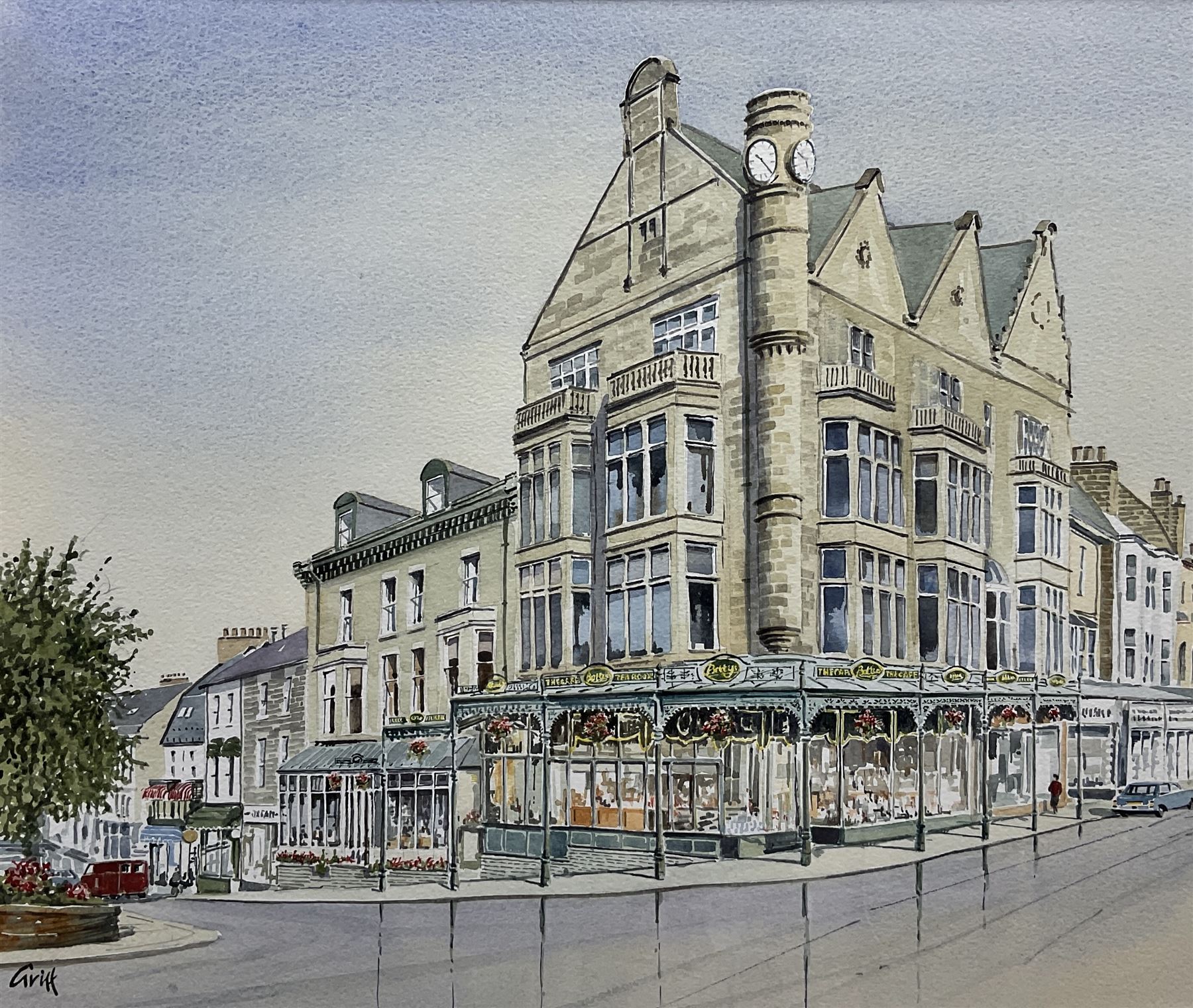 George 'Griff' Griffiths (British 1939-2017): Betty's Tea Room Harrogate, watercolour signed 32cm x 39cm