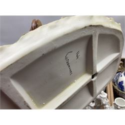 Collection of ceramics to include Royal Doulton Winston Churchill toby jug, Capodimonte style figures, novelty brandy decanter etc, in two boxes