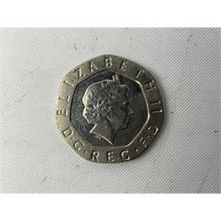 Queen Elizabeth II undated error twenty pence coin, from 2008