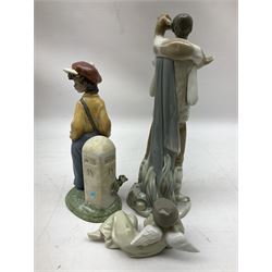 Three Lladro figures, comprising The Wanderer, gres finish, no 2271, Shepherd Boy with Goat, no 4506, and Heavenly Dreamer, no 5728, two with original boxes, largest example H28cm