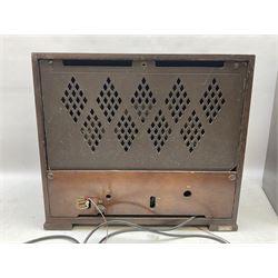 1930s Marconi model 296 valve radio, with Bakelite knobs and trim and 'M' over speaker fret, H40cm W46cm D27cm, together with 1930s Ferguson 702 valve radio with Bakelite knobs, H47cm