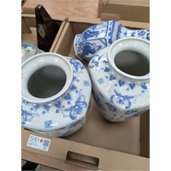 Three Chinese blue and white vases, R. Cocks metronome, glass claret jug and a collection of other ceramics and glass ware