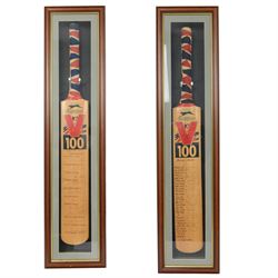 Two signed Slazenger V 100 cricket bats, the first example signed by the 'World's Top 10 R...