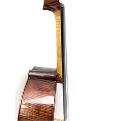 Alfred Stingl by Hofner cello, model AS-360 with 75.5cm two-piece maple back and ribs and spruce top, bears label with serial no.JO411-0706, L122cm; in carbon-fibre carrying case with bow
