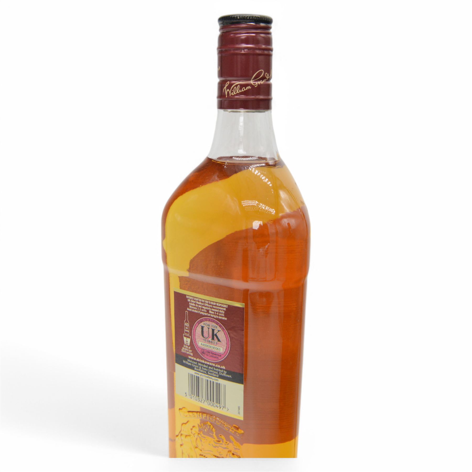 Mixed alcohol; comprising Taylor's First Reserve port 20% vol 100cl, Hine Rare & Delicate cognac 40% vol 70cl and Grants blended Scottish whisky 40% vol 1 litre 