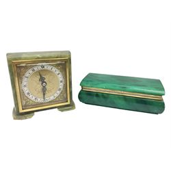Elliot mantle clock, in agate case, with gilt dial, together with a rectangular malachite box, box W18cm