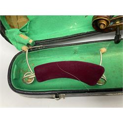 Two three-quarter size violins - German Saxony with 34cm one-piece maple back and ribs and spruce top; L56cm overall; and Hungarian with 34cm two-piece maple back and ribs and spruce top; L56cm overall; each in carrying case with bow (2)