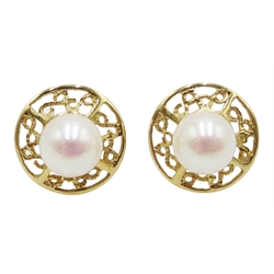  Pair of 9ct gold filigree pearl stud earrings  