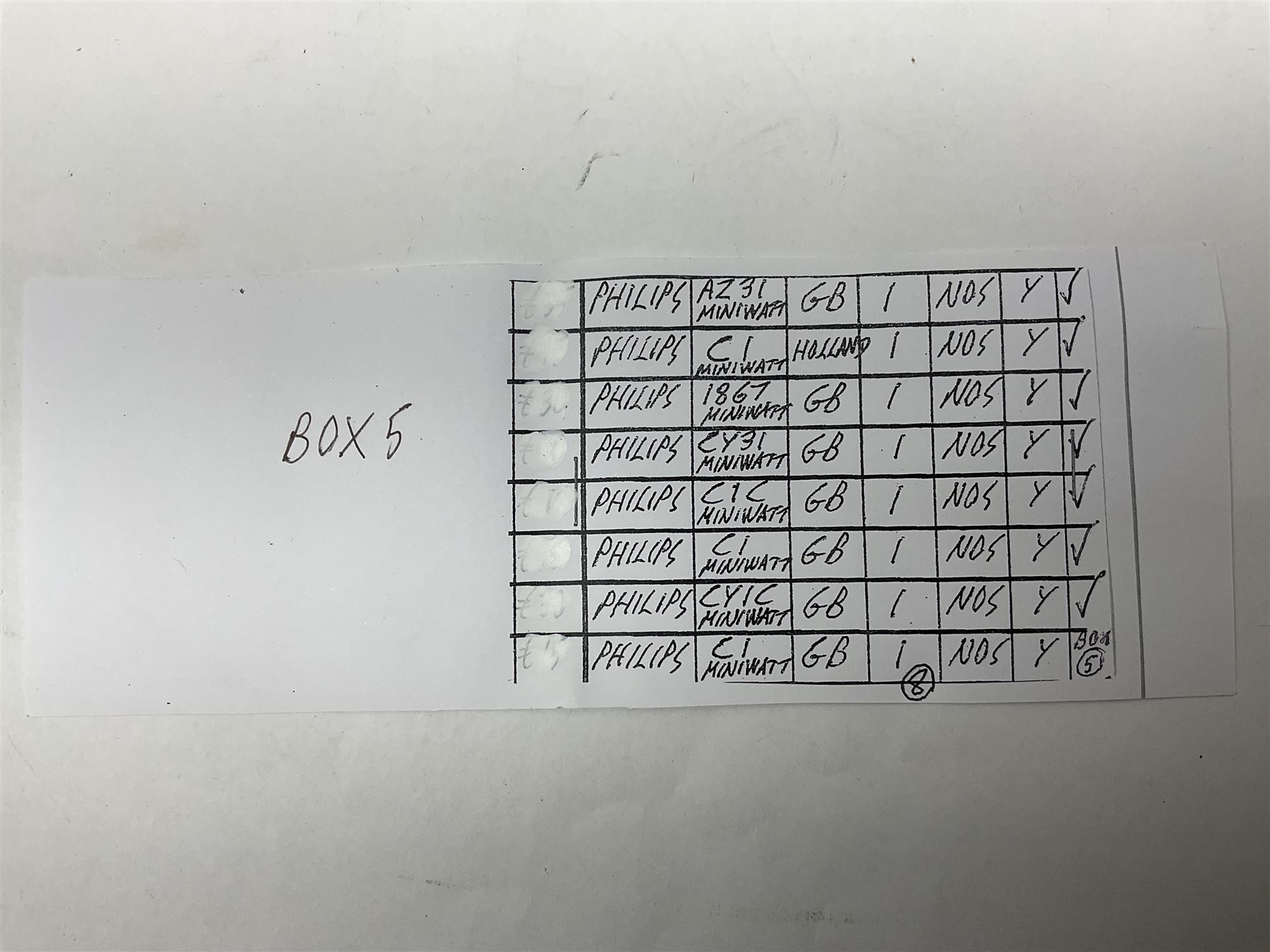 Eight Philips Miniwatt thermionic radio valves/vacuum tubes, including AZ31, C1, 1867, CY31, C1C, CY1C, four in original boxes