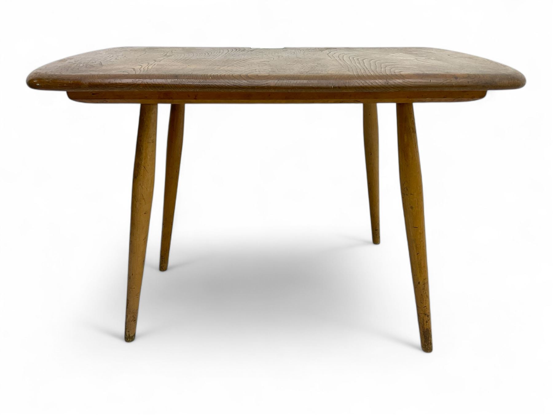 Lucian Ercolani for Ercol - mid-20th century elm and beech occasional table, rectangular top with rounded corners, on tapered supports
