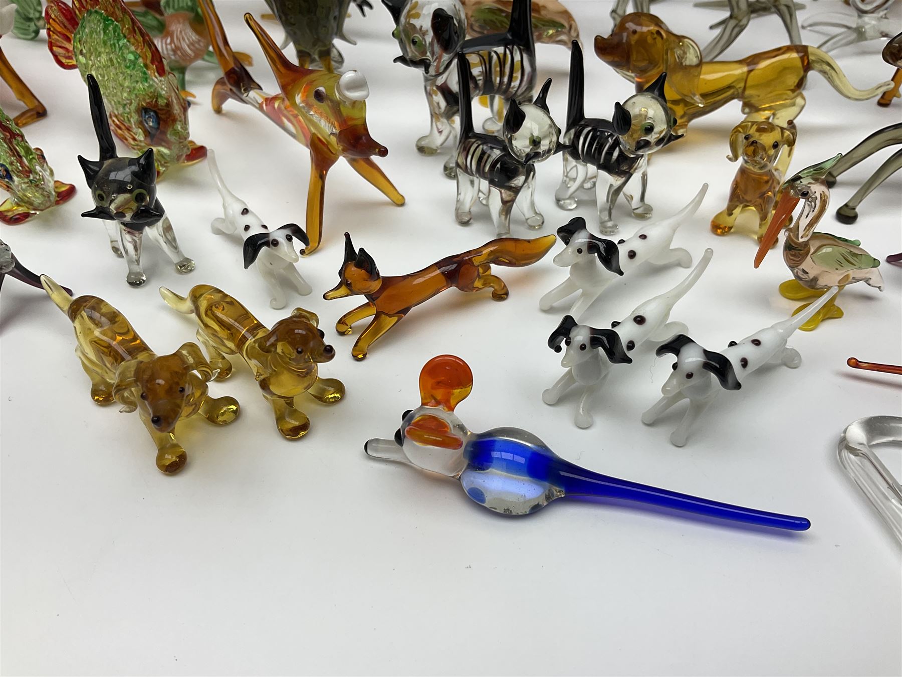 Large collection of hand-blown glass animals and figures, to include fish, birds, cats, dogs, monkeys etc
