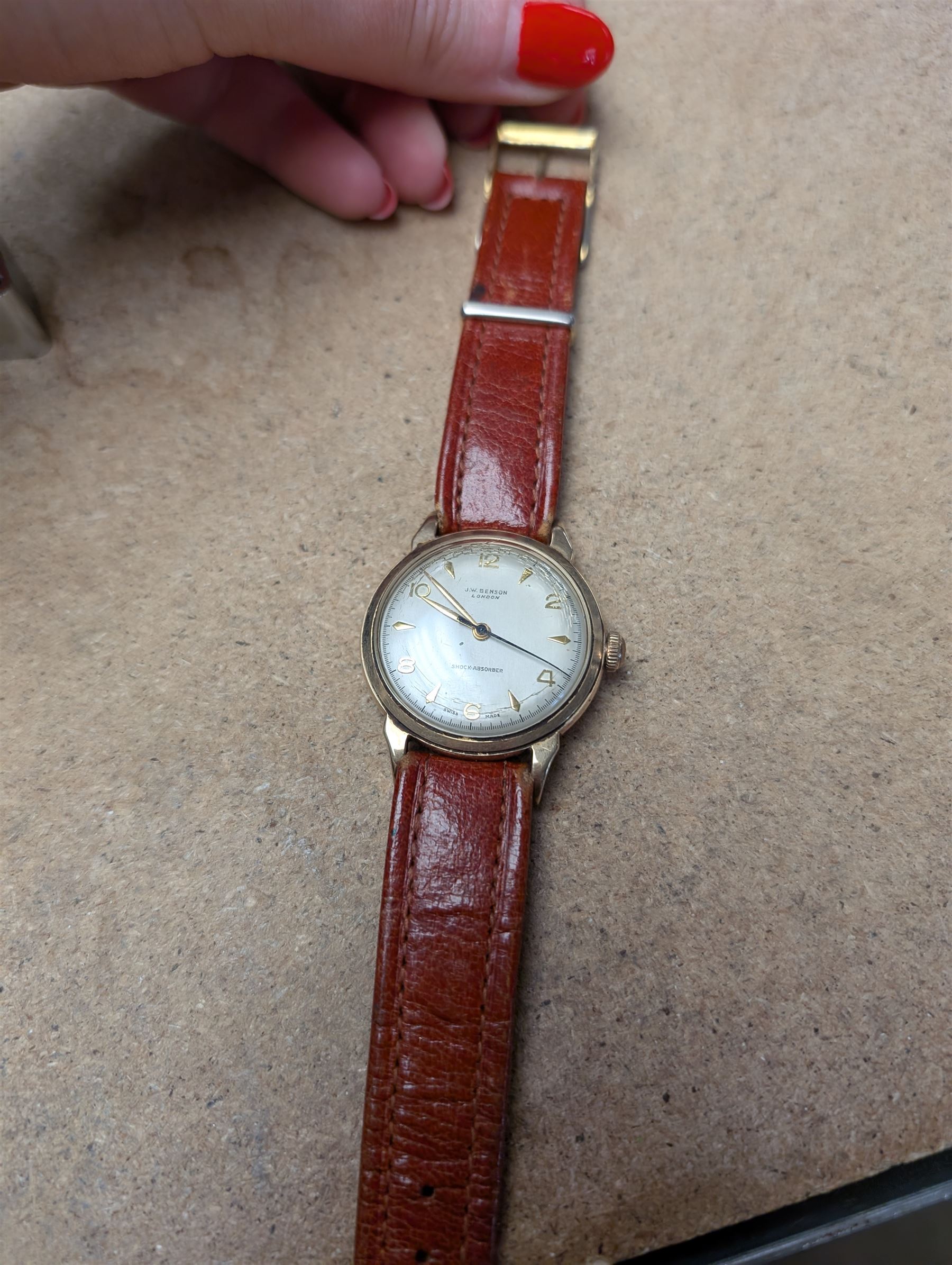 J.W.Benson gentleman's 9ct gold presentation manual wind wristwatch