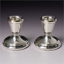 Georgian design silver cream jug Birmingham 1901 Maker George Unite, three piece silver condiment set Birmingham 1940, pair of small silver dressing table candlesticks and three condiment spoons