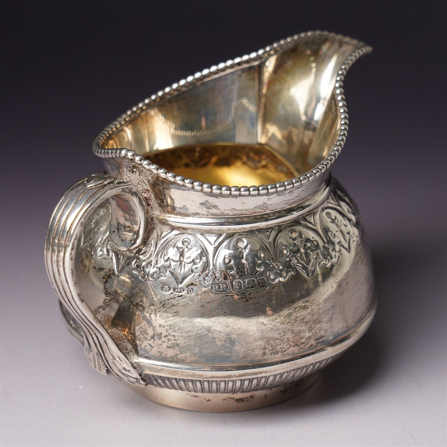 Edwardian silver four piece tea and coffee set with leaf capped handles and foliate banding Sheffield 1902-1905 Maker Richard Richardson