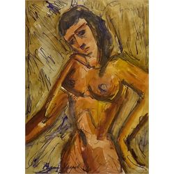 Sergie Mikhailovich Luppov (Russian 1893-1977): Female Nude, watercolour signed 46cm x 33cm