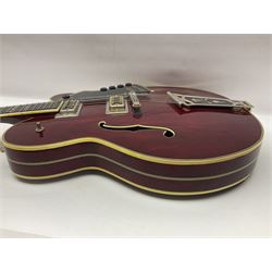 American Gretsch Super Chet semi-acoustic guitar, 1960s/70s, with 'pots' on scratch plate, serial no.5 2071, L111cm overall;  in original hard carrying case  