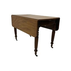Regency mahogany drop leaf table, extending to dining table with additional leaf