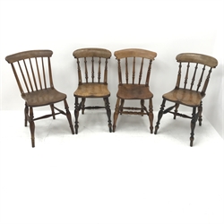 Four 19th century elm kitchen chairs, turned supports, W39cm
