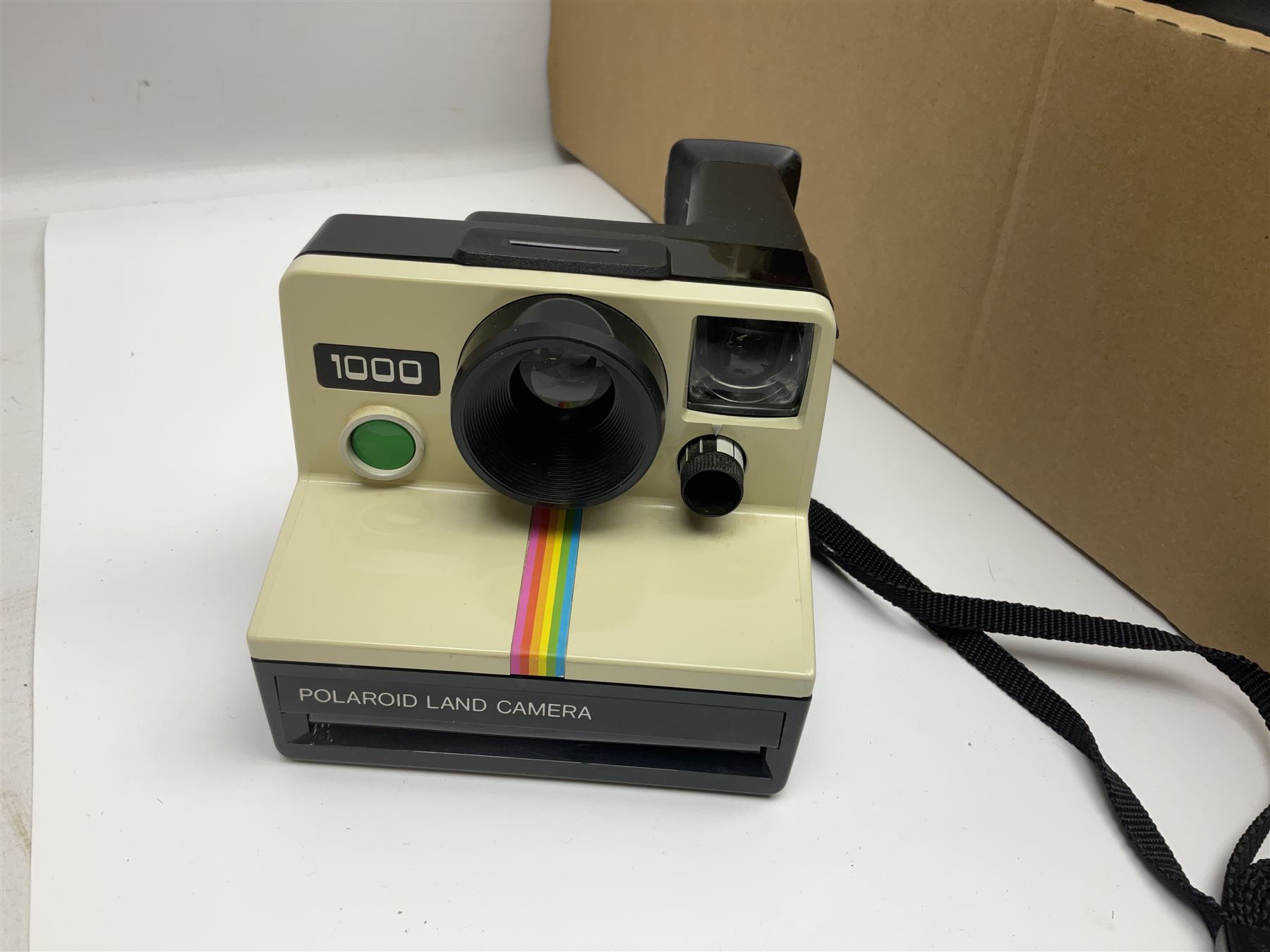 Johnson Bros Indies pattern tea and dinner wares, painted metal female bust on wooden plinth, three radios including one Roberts, Zenit B camera body, Polaroid 1000 land camera, Lorus wristwatch, and other ceramics etc, in four boxes