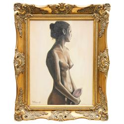 H Palmer (British 20th century): Nude Female Study, oil on canvas signed and dated '85, 40cm x 29cm