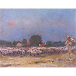 Harry Becker (British 1865-1928): Shepherd and his Flock, oil on canvas signed 35cm x 45cm 
Provenance: private collection, purchased Reeman Dansie 29th April 2025  Lot 1116; sold Reeman Dansie 4th August 2009 Lot 651