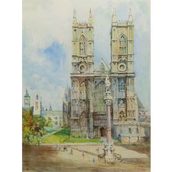 English School (Mid 20th century): Westminster Abbey, watercolour indistinctly signed 49cm x 37cm