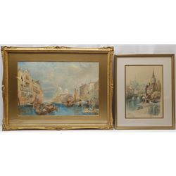 Italian School (19th/20th century): 'Venice', watercolour unsigned 35cm x 52cm; Randolf (Early 20th century): 'Autun from the River Central France', watercolour signed and titled 34cm x 24cm (2)