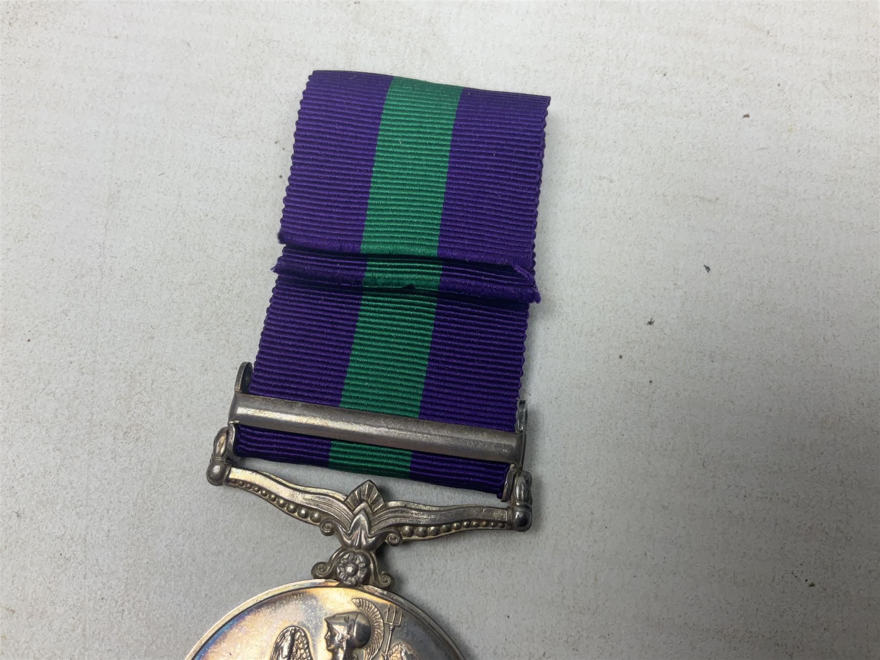 George VI General Service Medal with Palestine 1945-48 clasp awarded to 19117460 Pte. P. Tilmouth R. Lincolns; with ribbon