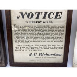 Two Hull related posters - Hull & Myton Improvement Act By-Law 'Prohibiting the Carriage of Coals of more than One Sort at the same Time' 1837. 37 x 23cm. Oak frame; and Notice of Poll Election of County Councillor for the Hessle Electoral Division 1989 40 x 32cm. Stained frame; together with an unframed Imperial Insurance Company buildings and contents policy for The Theatre Royal Hull 1826 (3)