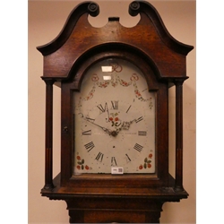  George lll mahogany crossbanded oak long case clock, arched 16in painted Roman dial with faux seconds inscribed Jno. Watson Kirkbymoorside, 30hr movement striking on a bell, H216cm  
