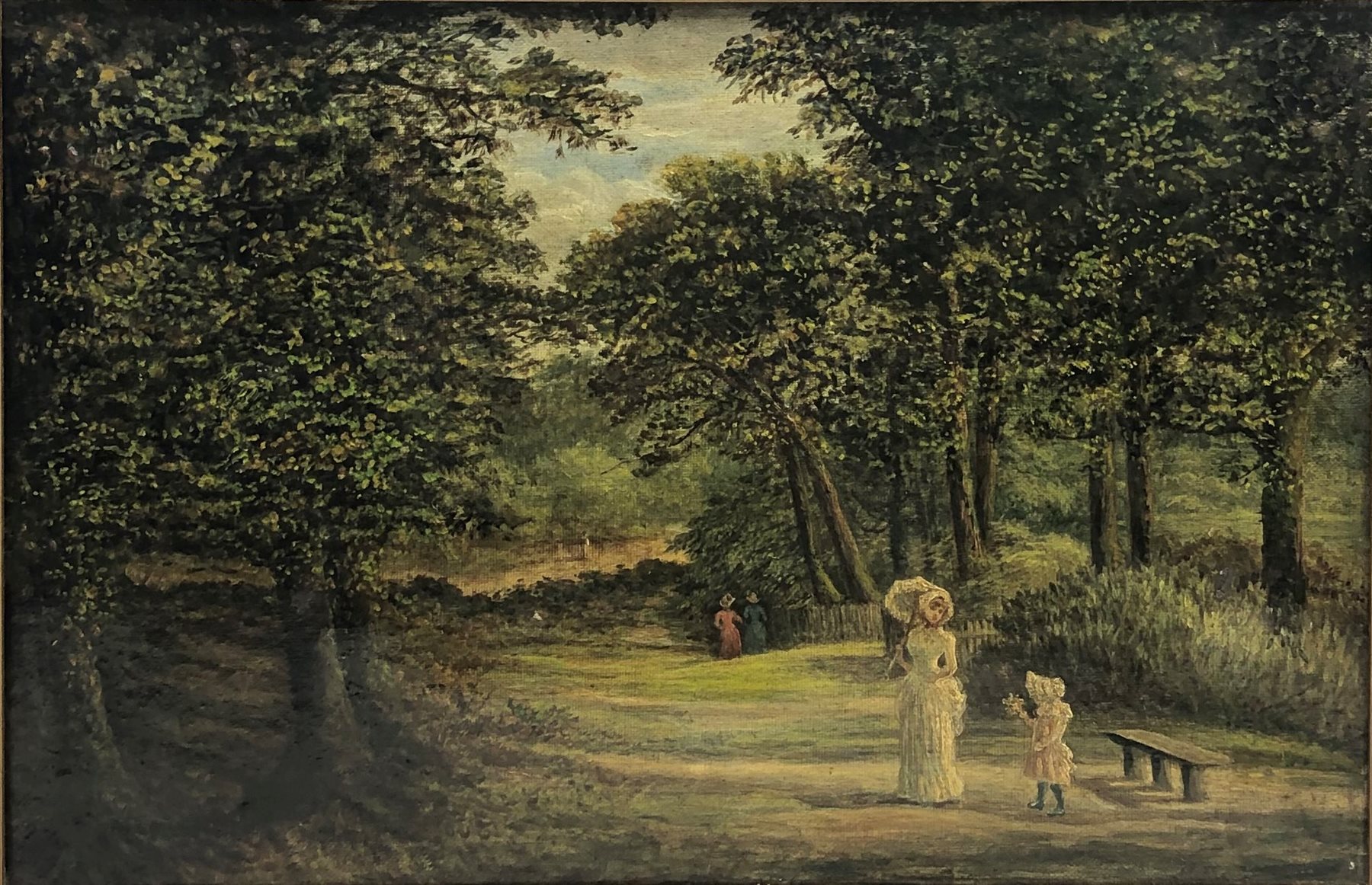 English School (19th century): Parkland Landscape with Figures, oil on canvas unsigned 29cm x 44cm 
