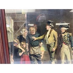 After Fred Roe, pair of colour prints of Lord Nelson, one titled 'Good-bye My lads', the other depicting Nelson walking through the streets of Portsmouth, 52 x 81cm, modern mahogany frames (2)