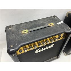 Aria Sinsonido mahogany electric travel guitar, serial no.0502385 L86cm; in original gig bag with earphones and GM11 Minituner; together with Fender Sidekick Reverb 25 amplifier and Marshall MG Series 15DFX amplifier (3)