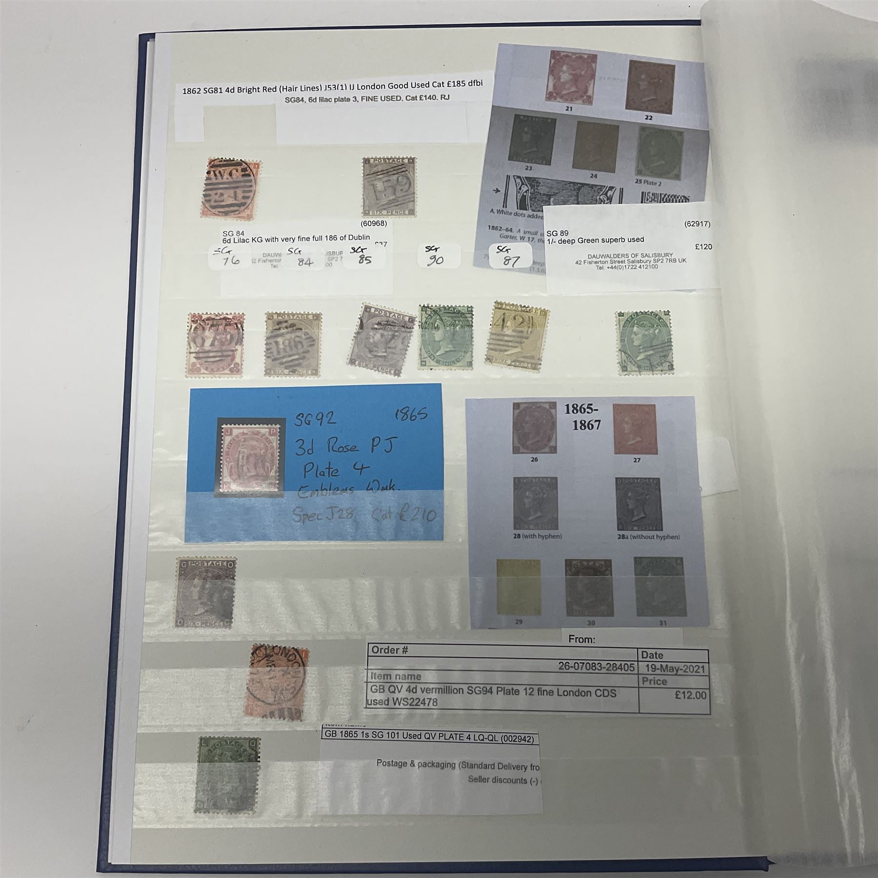 Queen Victoria and later mostly Great British stamps, including 1856 one shilling, 1870 half penny 'bantam', various 1862-64 issues etc, housed in a blue stockbook