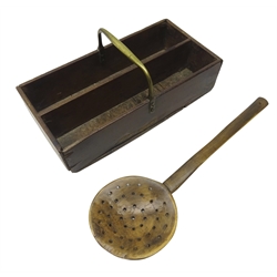  Early 19th century mahogany two-division Cutlery Box with brass handle, W40cm and a sycamore Skimming Spoon, L50cm (2)  