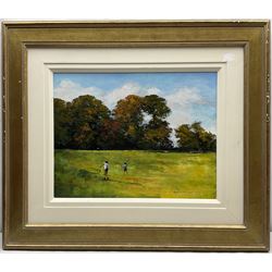 Maurice William Crawshaw (British 1947-): 'The Butterfly Hunters', acrylic on board signed, titled verso 34cm x 44cm