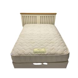 Restus 4’ 6” double divan bed, with cream and oak headboard